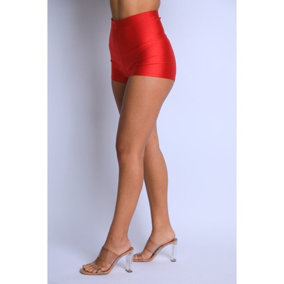 Women High Waist Shiny Tricot Stretchy Skinny Rave Dance Yoga Biker Shorts S M L - Picture 7 of 9